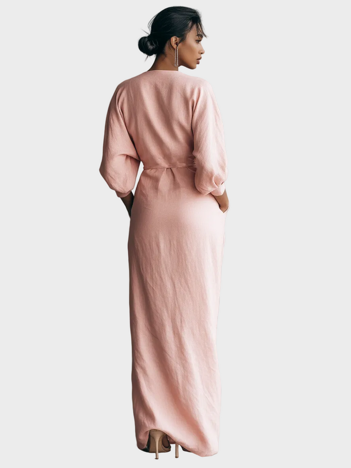 Robe Maxi en Lin avec Décolleté en V