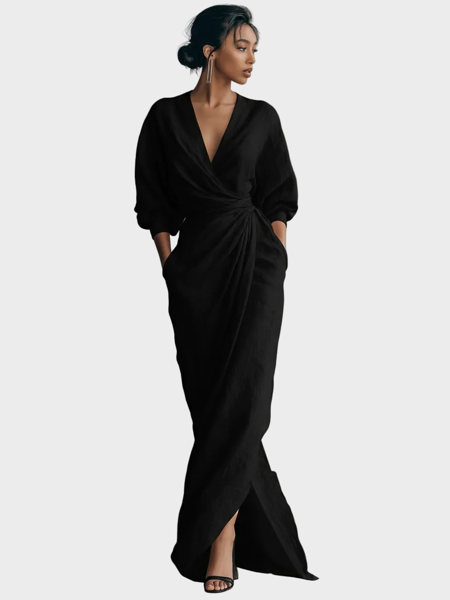 Robe Maxi en Lin avec Décolleté en V
