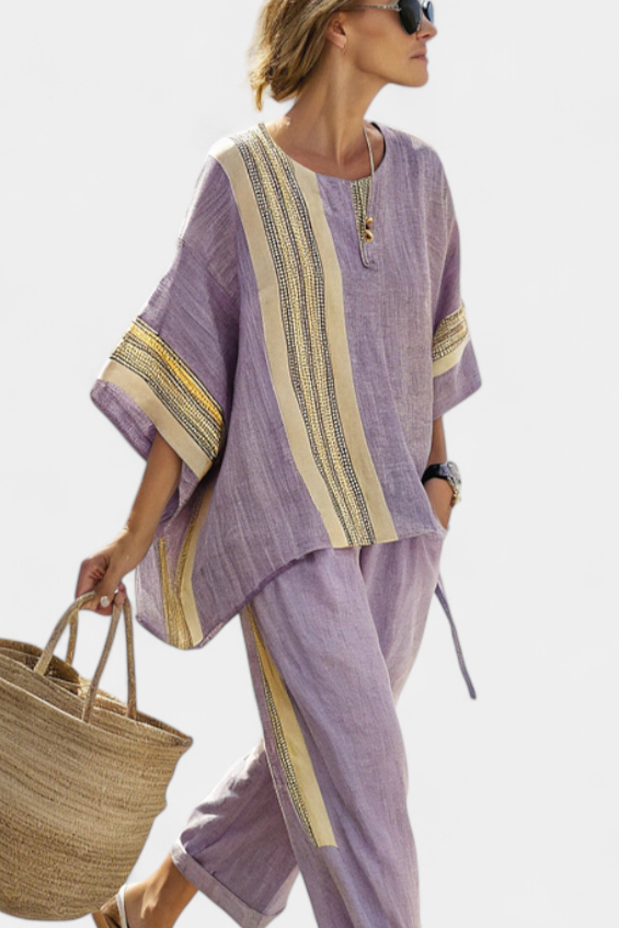 Lorraine | Ensemble Boho en Lin et Bambou, Élégant Lavande