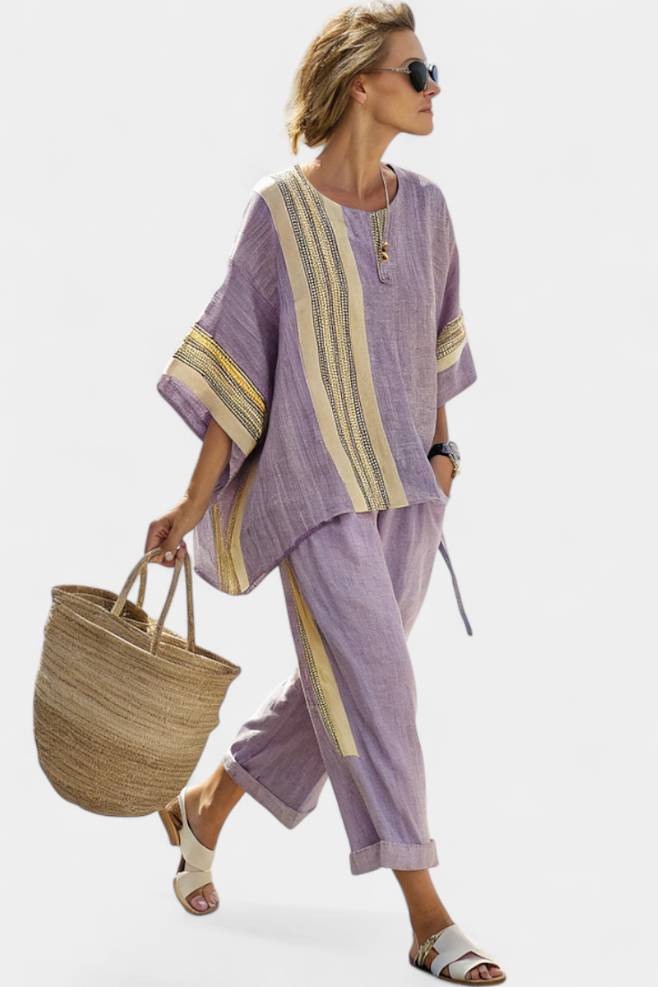 Lorraine | Ensemble Boho en Lin et Bambou, Élégant Lavande