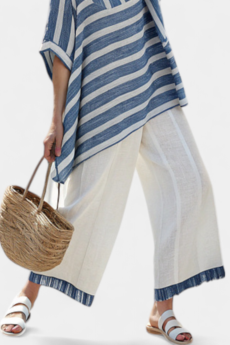 Constance | Ensemble en toile avec des rayures bleues inspiré de la Méditerranée