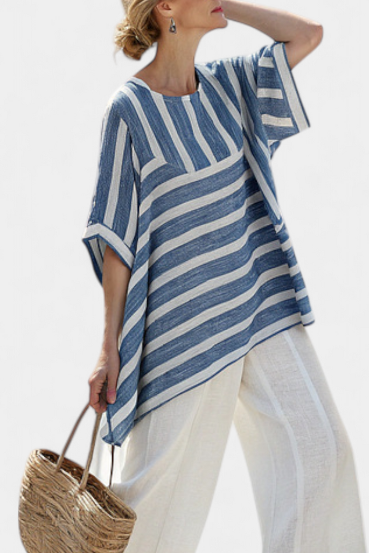 Constance | Ensemble en toile avec des rayures bleues inspiré de la Méditerranée