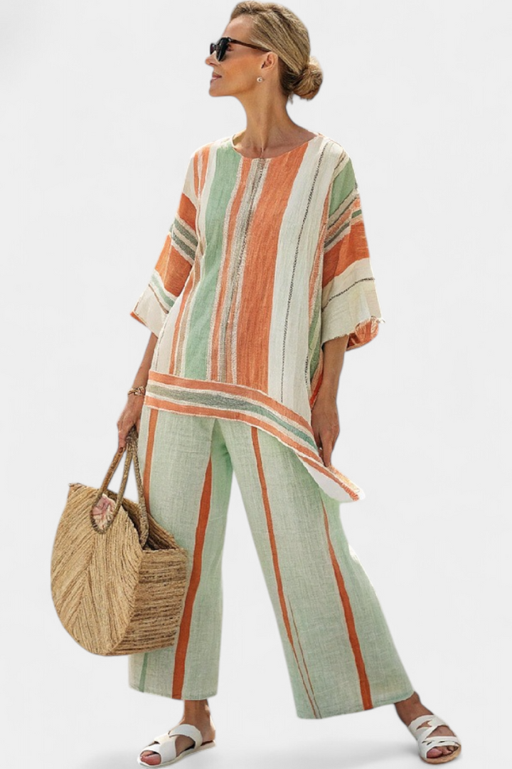 Dalila | Élégant costume en bambou et lin avec des rayures