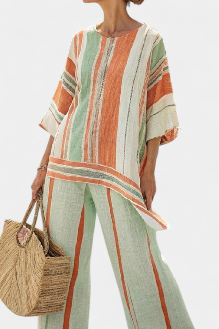Dalila | Élégant costume en bambou et lin avec des rayures