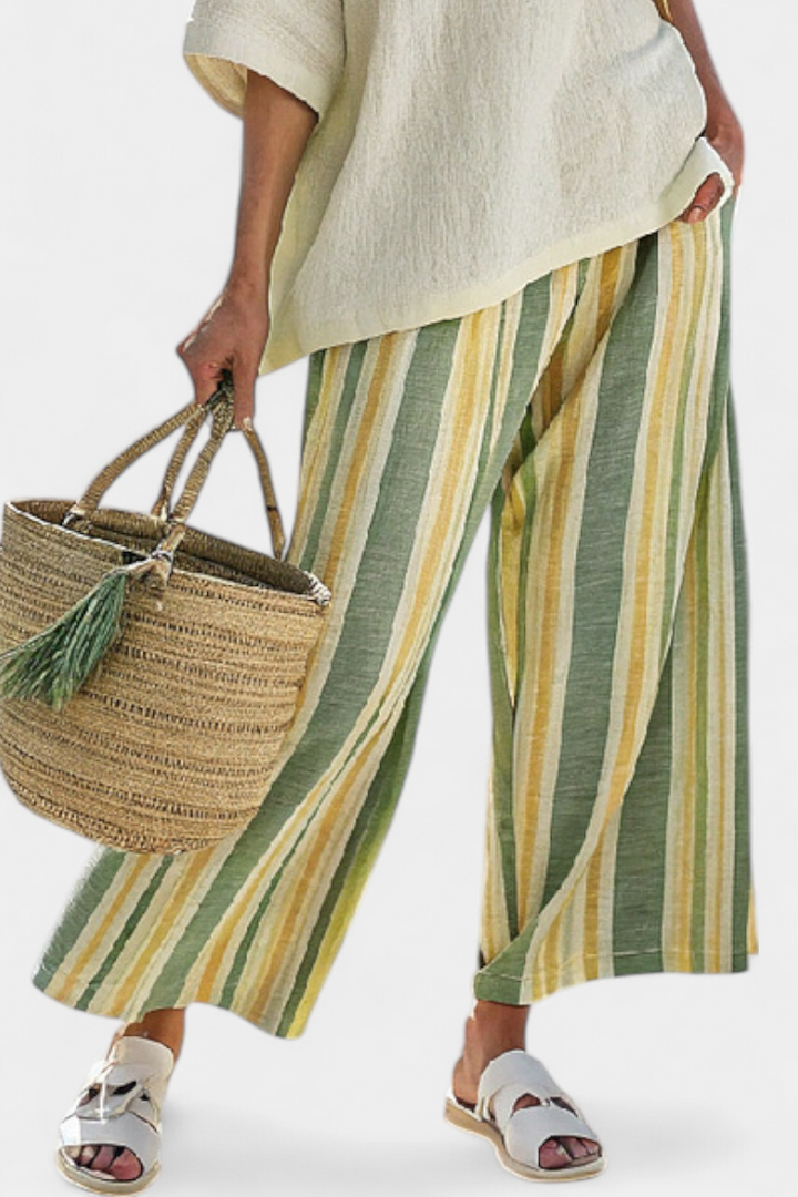 Olivia | Ensemble complet en tissu de bambou avec rayures olive