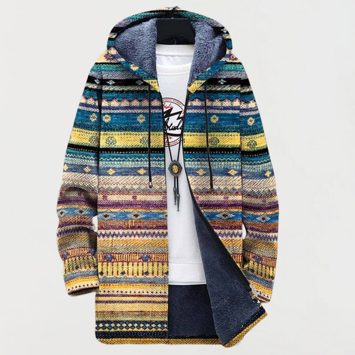 Mireille | Manteau à franges avec motif tribal