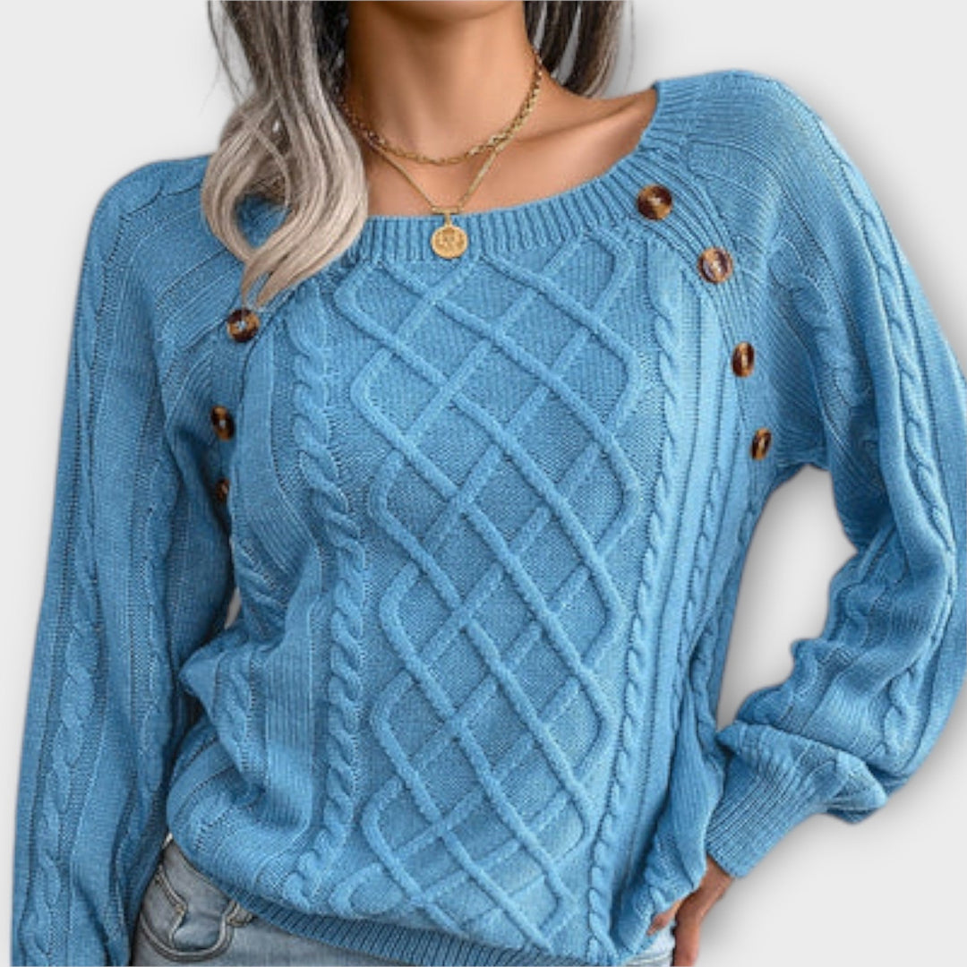 Margot - Pull gris foncé avec boutons et motif en torsades