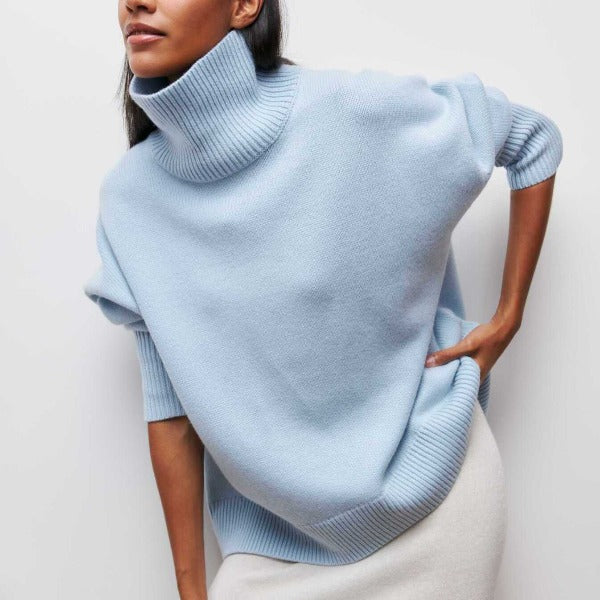 Julie - Pull col roulé confortable bleu clair