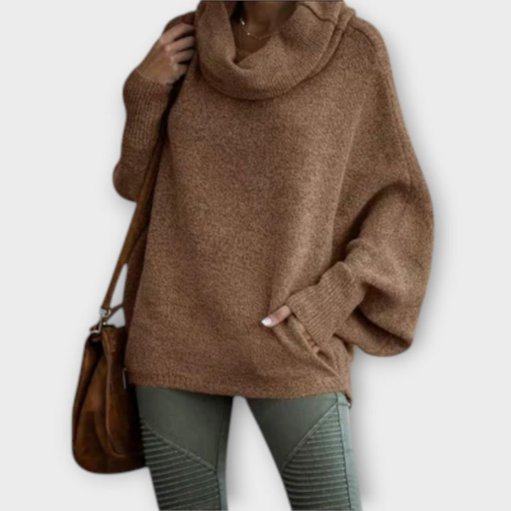 Aurélie - Pull à col roulé beige élégant