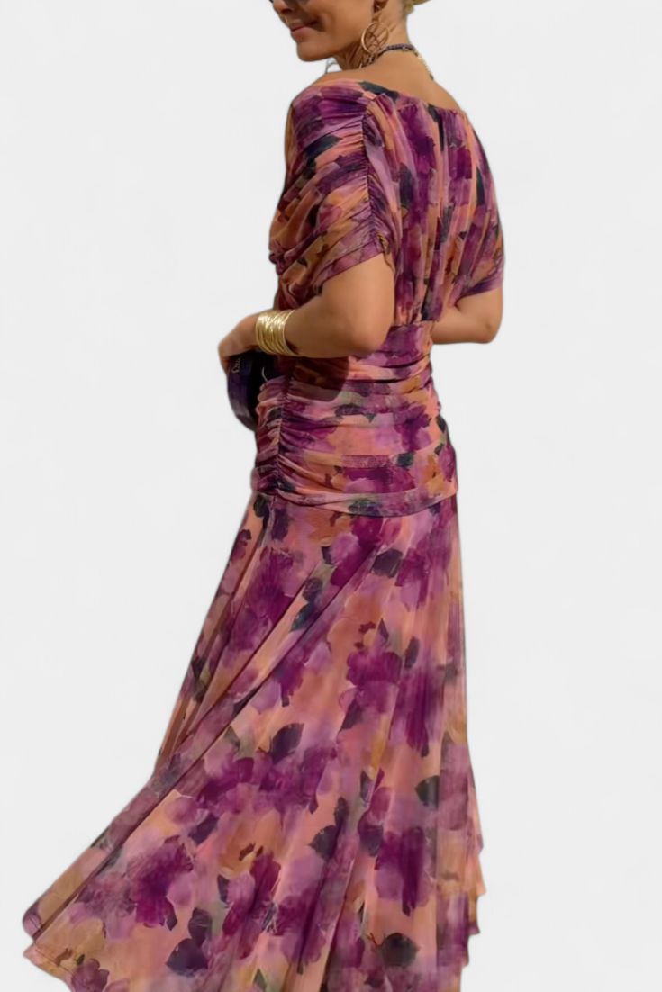 Magda - Robe longue fleurie avec décolleté en V