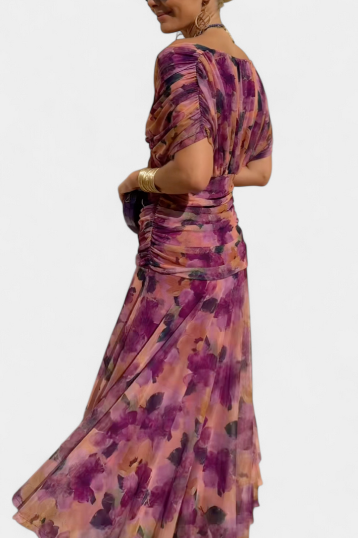 Magda - Robe longue fleurie avec décolleté en V