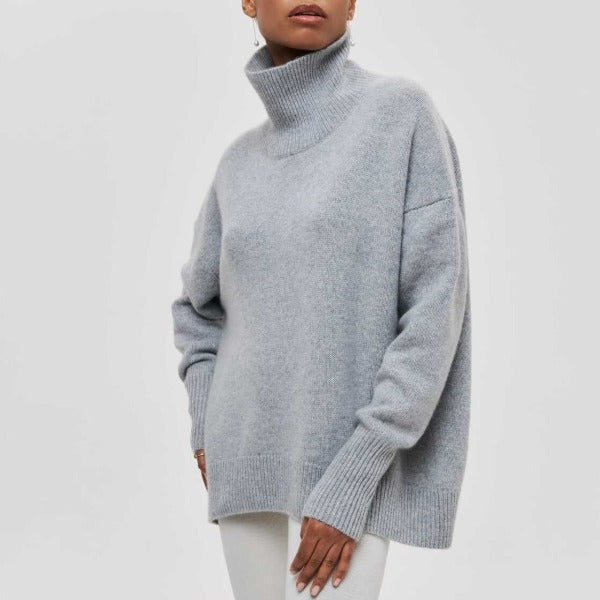 Julie - Pull col roulé confortable bleu clair