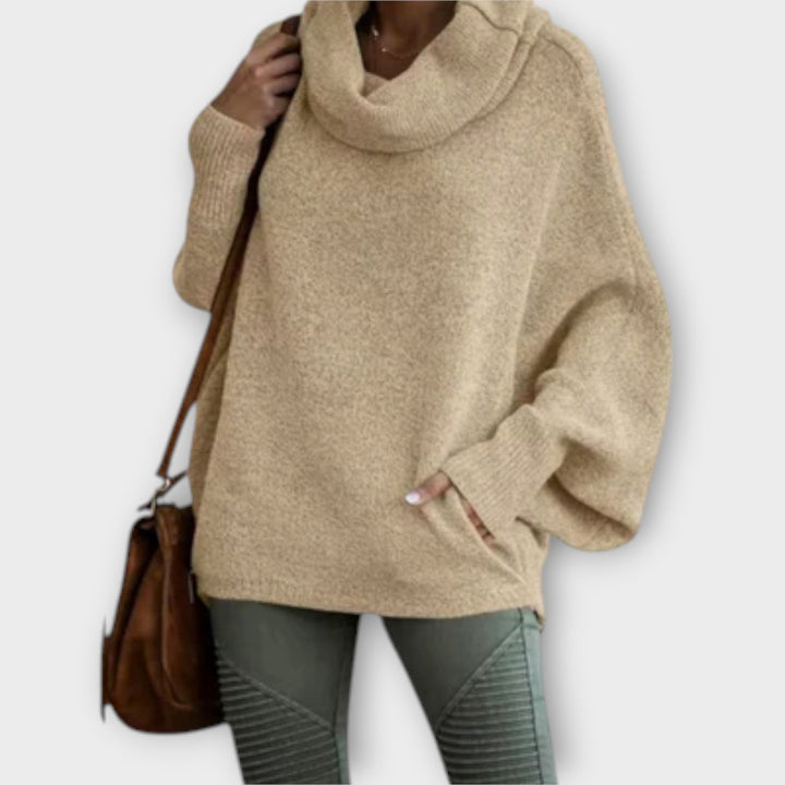 Aurélie - Pull à col roulé beige élégant