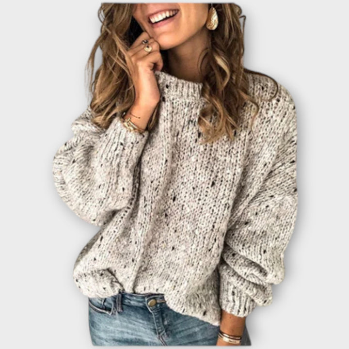 Élise - Pull rétro beige confortable avec des pois