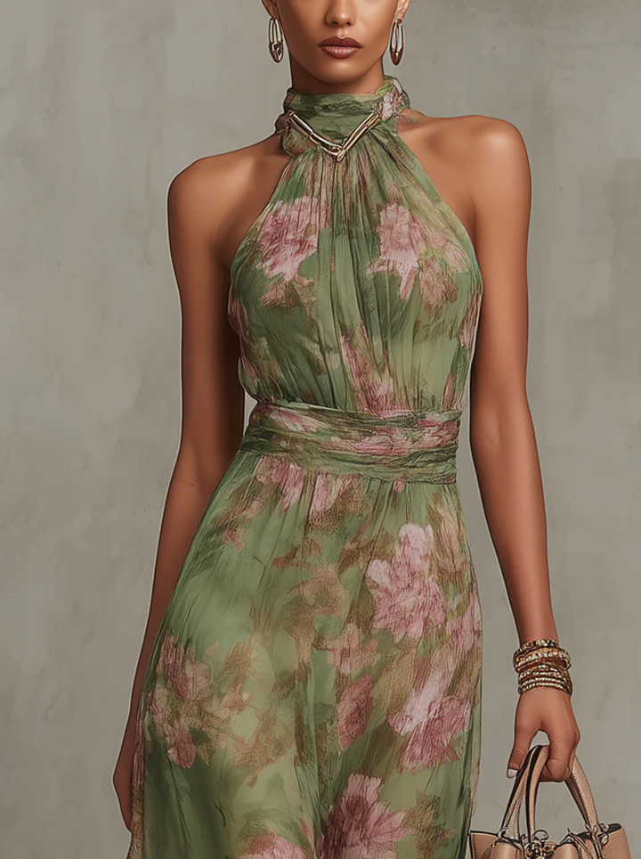 Livia - Robe Maxi Halter Élégante à Fleurs