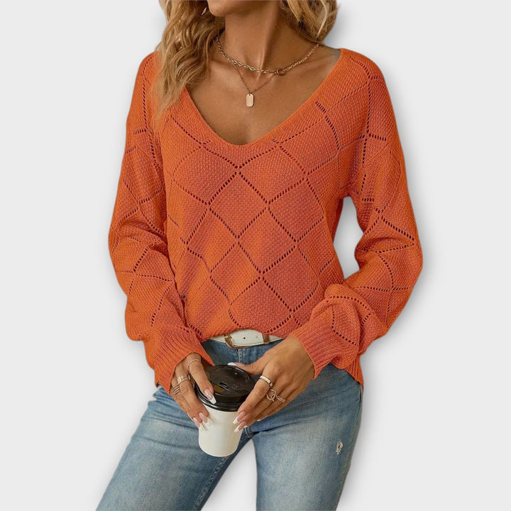 Ève - Pull décontracté noir avec motif en losanges