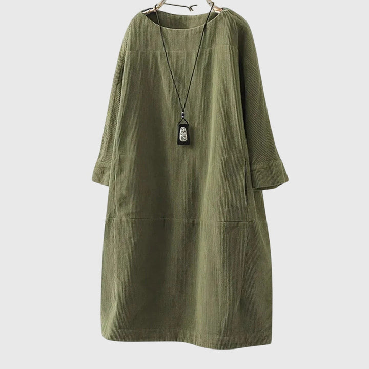 Grace | Robe Midi en Velours Côtelé Détendue