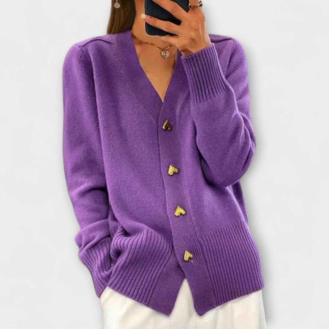 Marie - Cardigan bleu foncé avec décolleté en V au look vintage