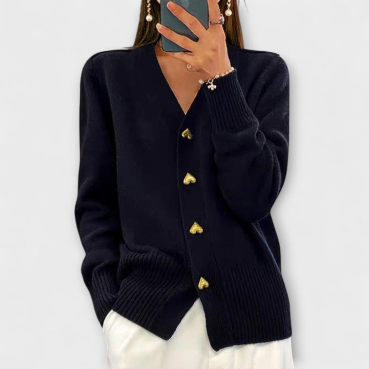 Marie - Cardigan bleu foncé avec décolleté en V au look vintage