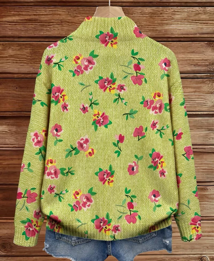 Constance - Cardigan zippé floral rose et lime