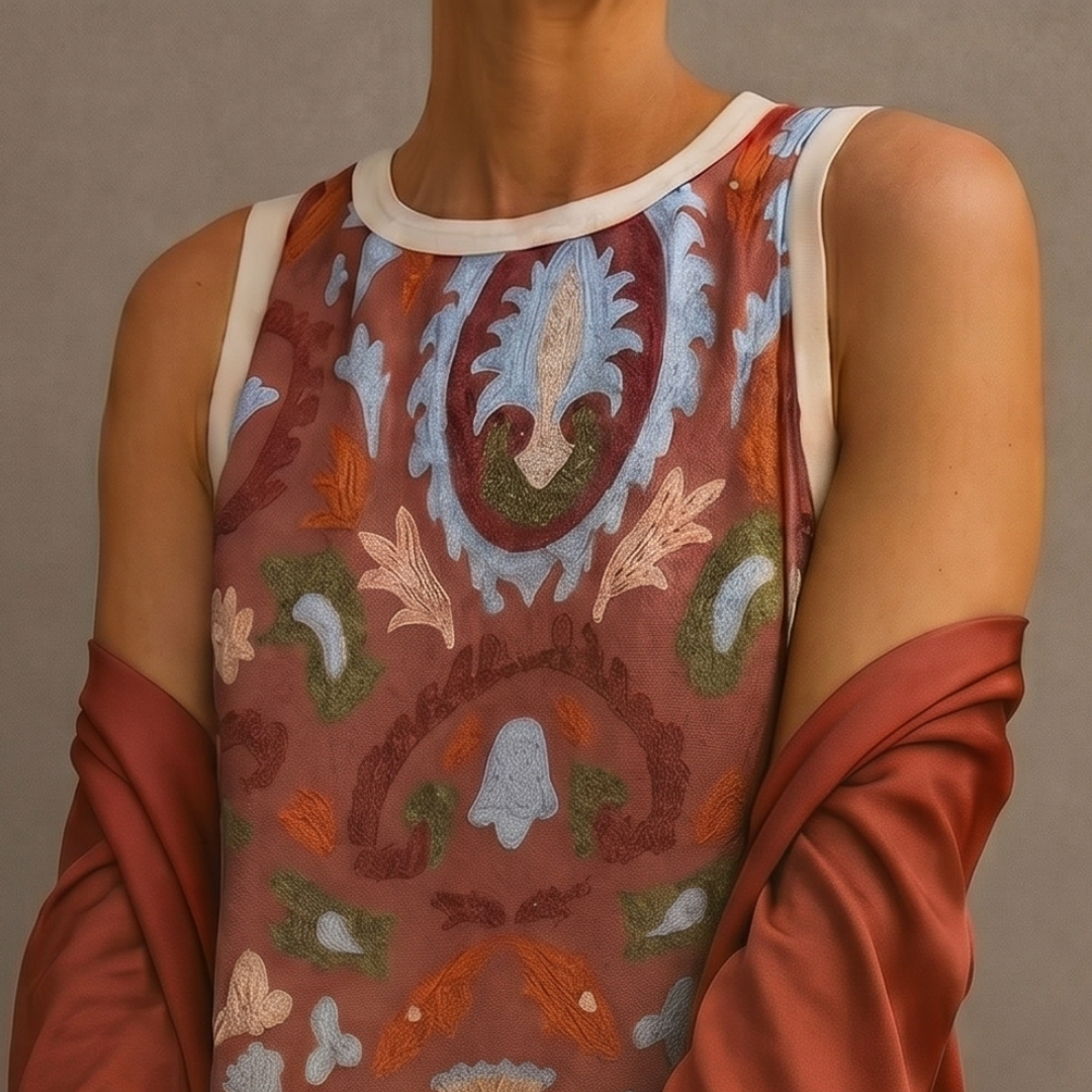 Daniela - Robe longue à motif floral avec gilet ajusté