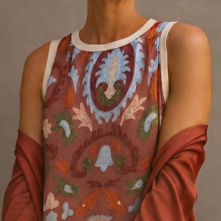 Daniela - Robe longue à motif floral avec gilet ajusté