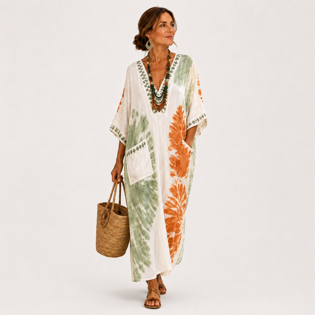 Caftan Mariam Tie-Dye Vert