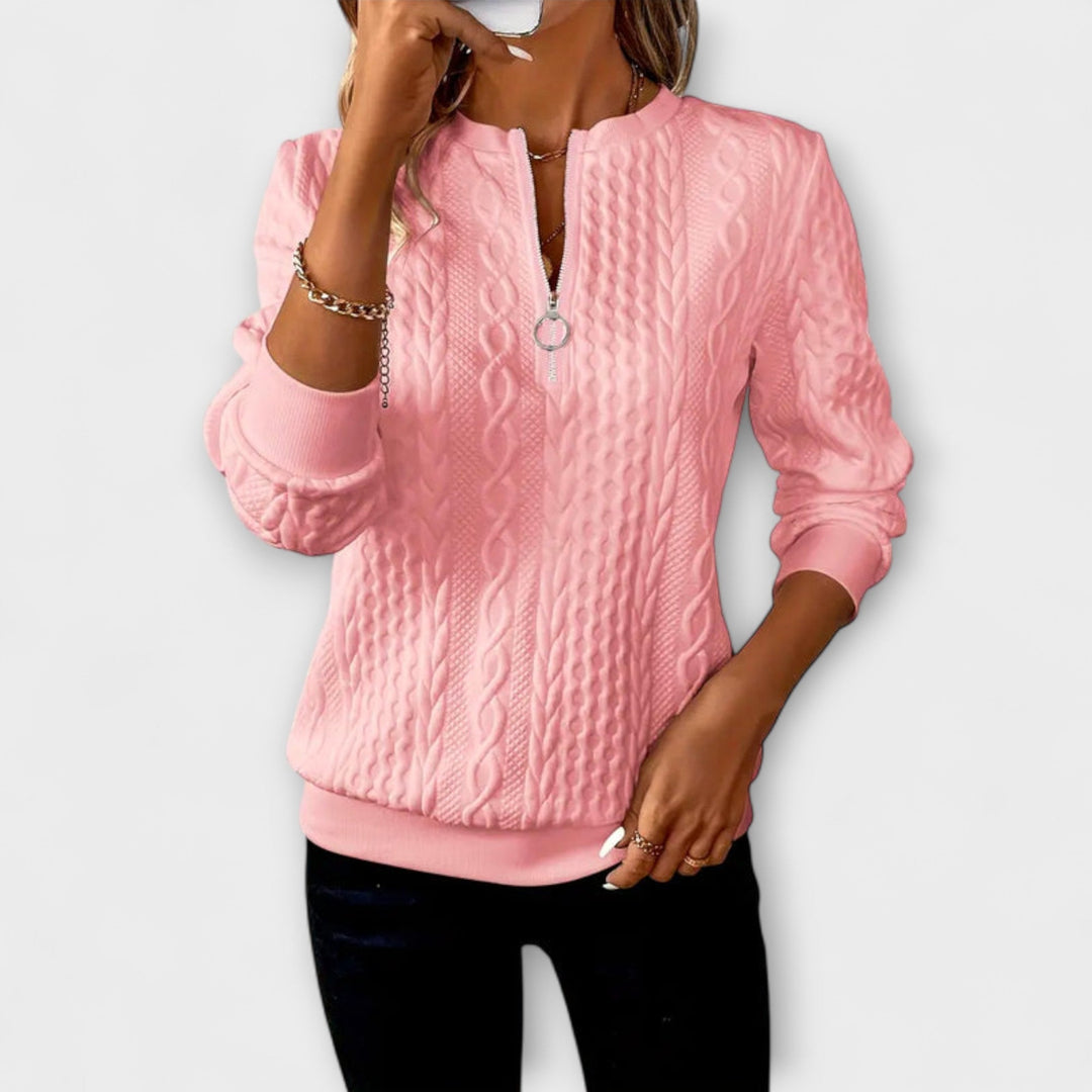 Joëlle - Pull en tricot élégant blanc avec motif en relief