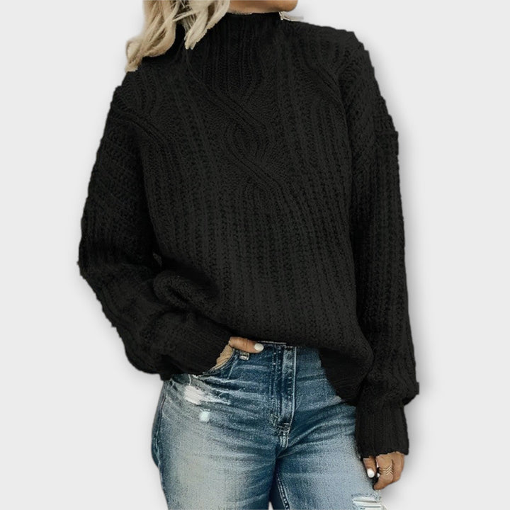 Hélène - Pull noir douillet avec motif en relief