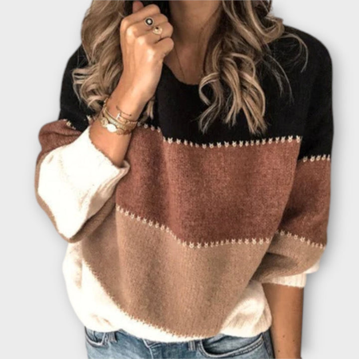 Juliette - Pull douillet couleur olive avec color-block