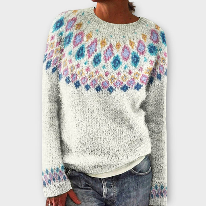 Romy - Pull en velours côtelé couleur pétrole avec motif norvégien