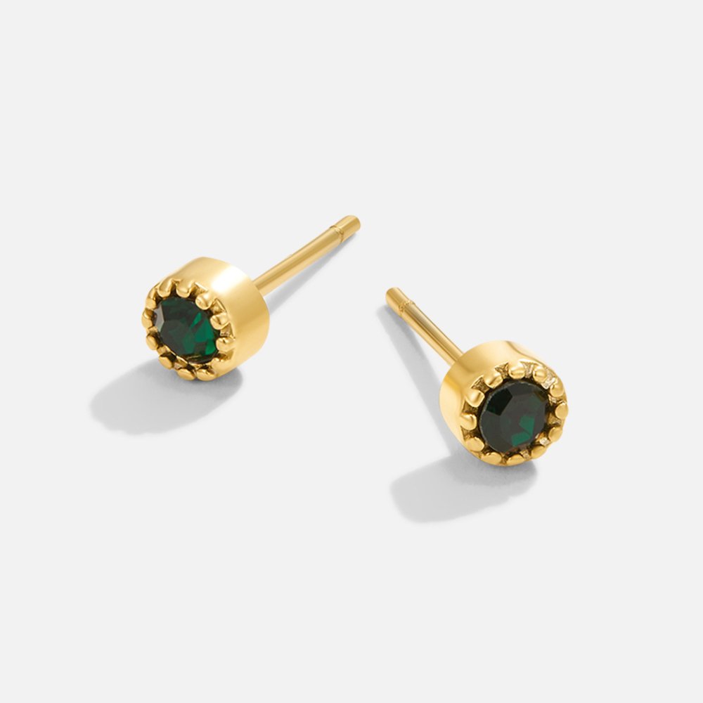 Juliette – Boucles d’oreilles dorées avec pierre verte.