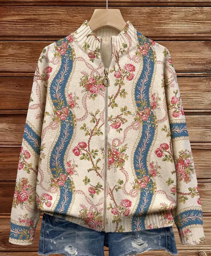 Eulalie - Cardigan à ruban en rose grimpant