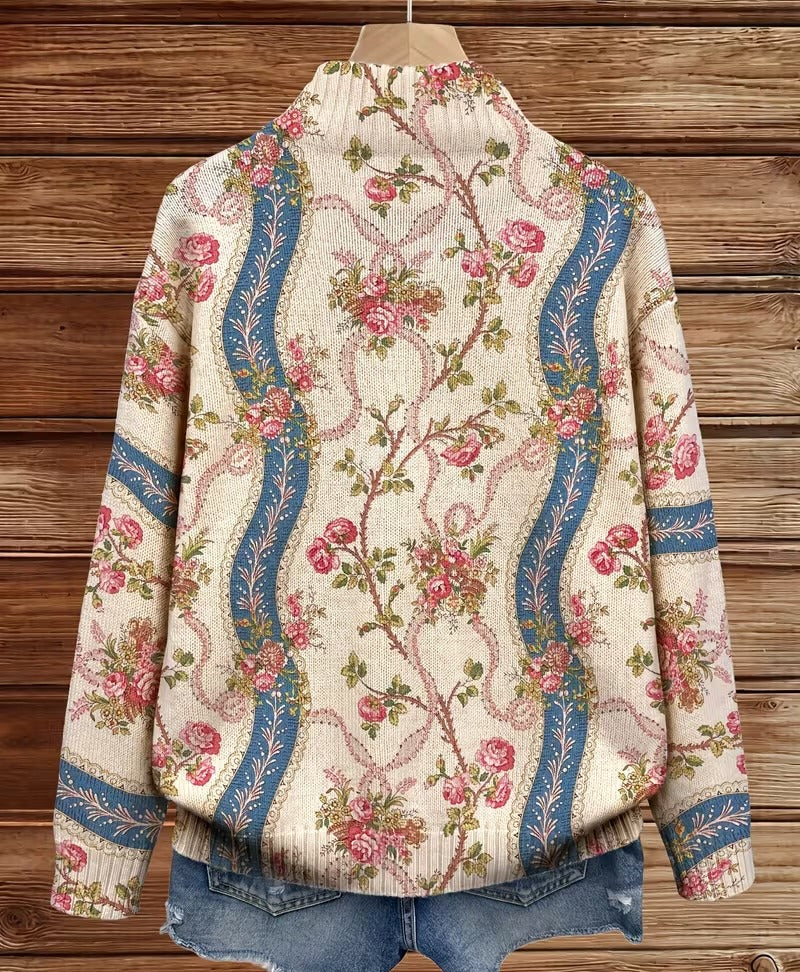Eulalie - Cardigan à ruban en rose grimpant