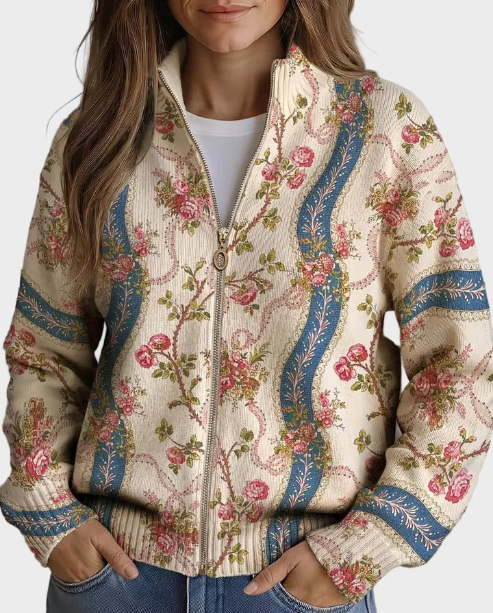 Eulalie - Cardigan à ruban en rose grimpant