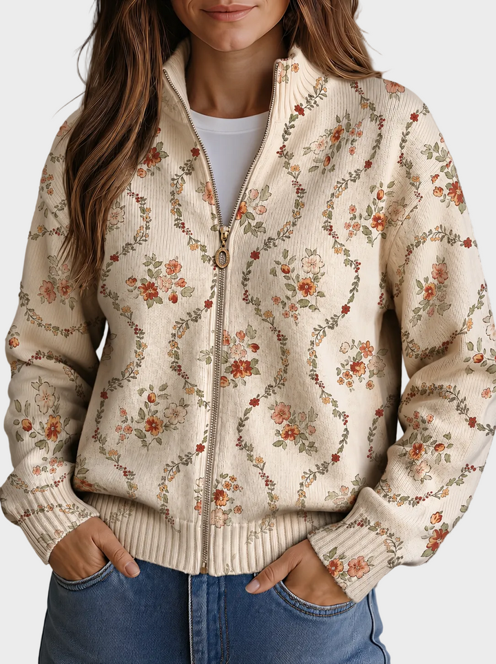 Marine - Motif floral délicat sur crème