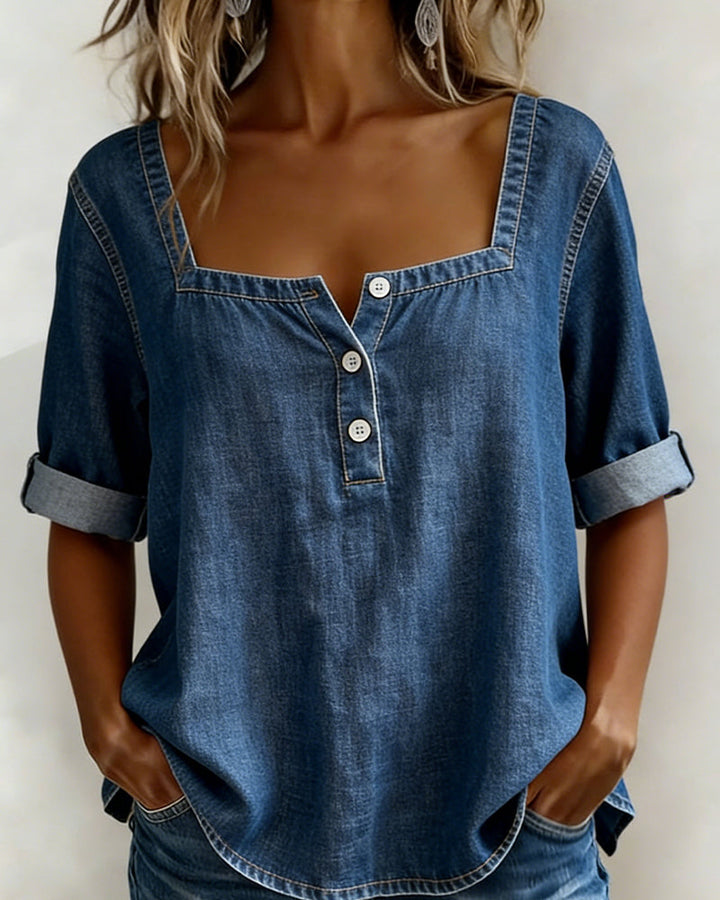 Marceline | Chemise denim col carré