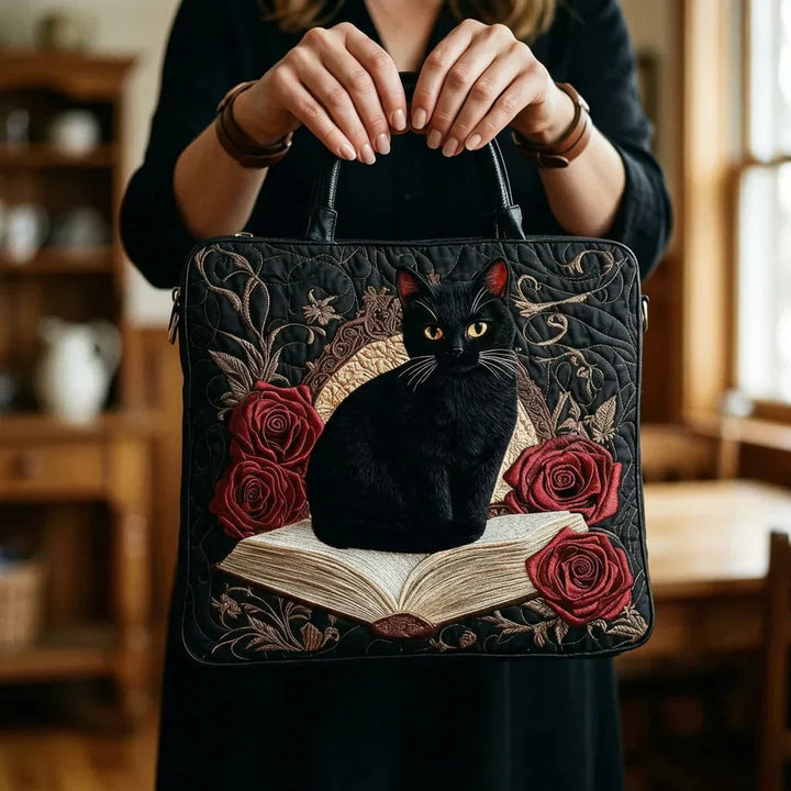 Sac Artisanal Matelassé - Chat Noir et Livres