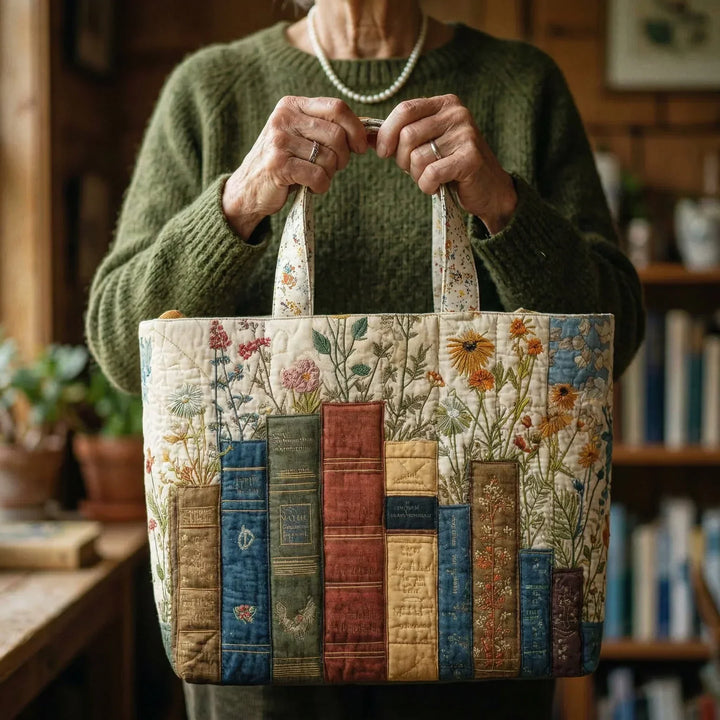 Sac Artisanal Matelassé - Collection de livres et de fleurs