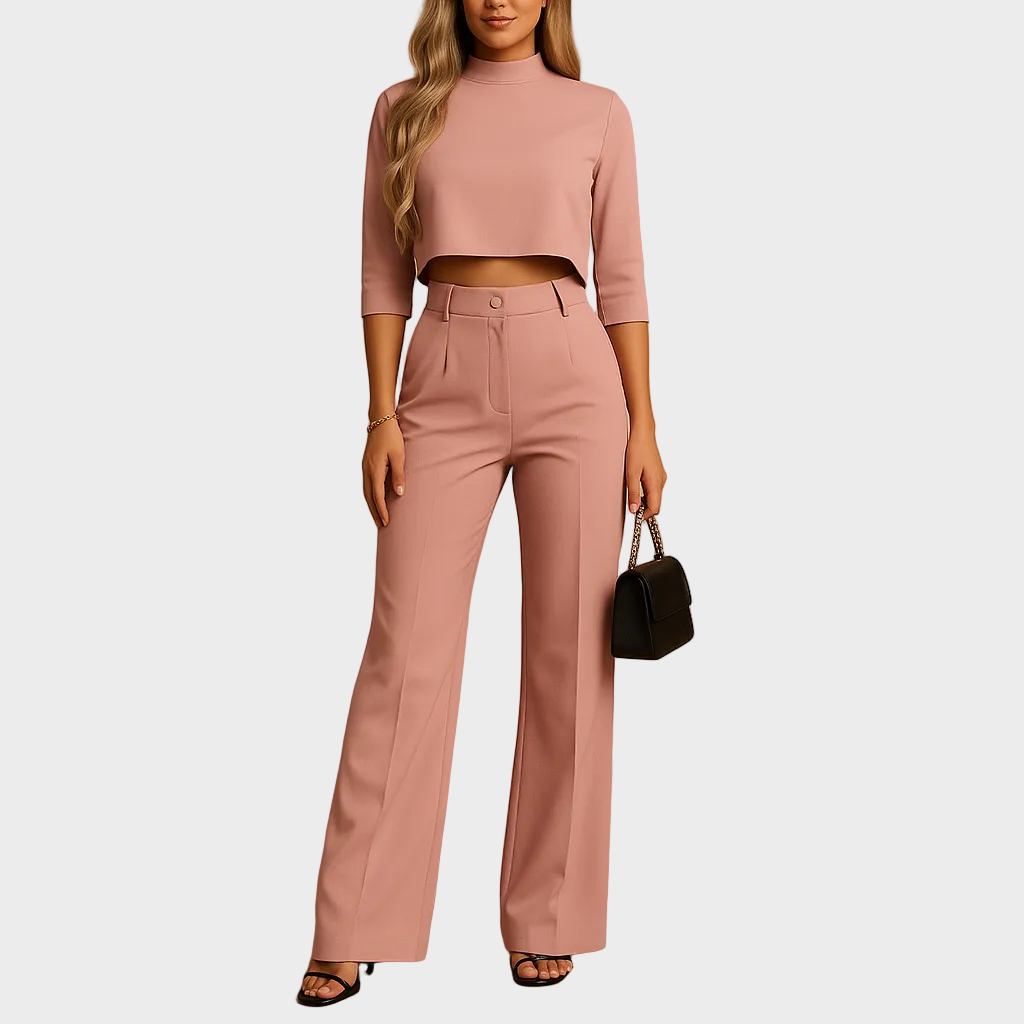 Marine - Ensemble ajusté d'automne avec top et pantalons pour femmes