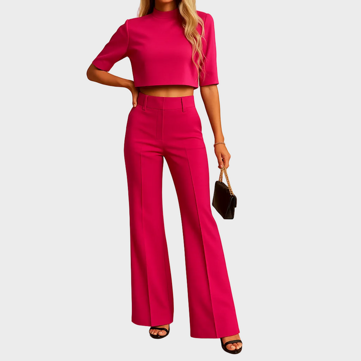 Marine - Ensemble ajusté d'automne avec top et pantalons pour femmes