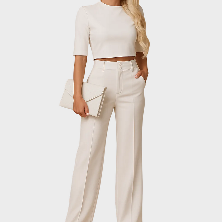 Marine - Ensemble ajusté d'automne avec top et pantalons pour femmes