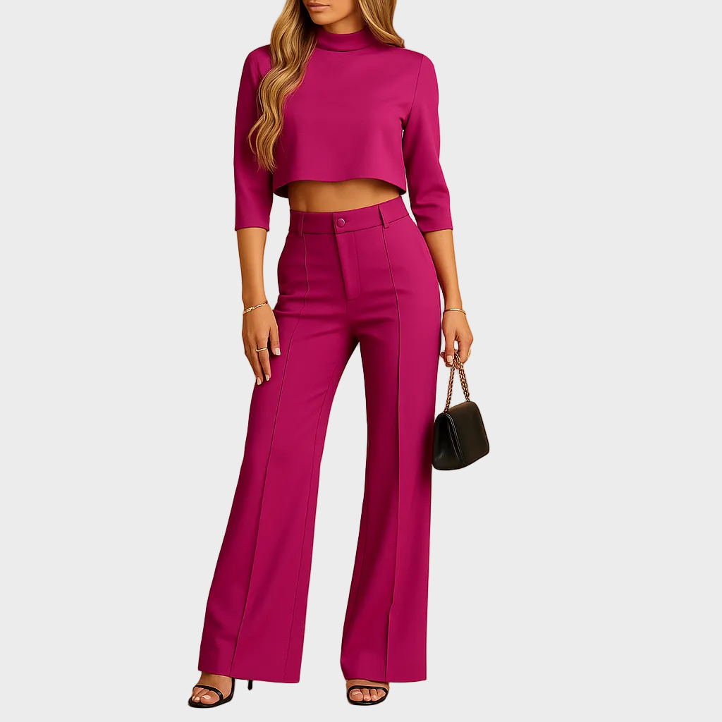 Marine - Ensemble ajusté d'automne avec top et pantalons pour femmes