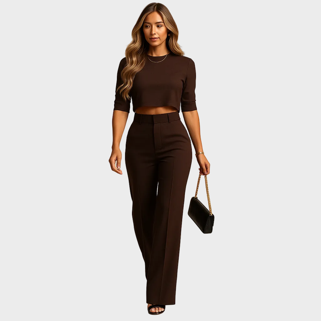 Marine - Ensemble ajusté d'automne avec top et pantalons pour femmes