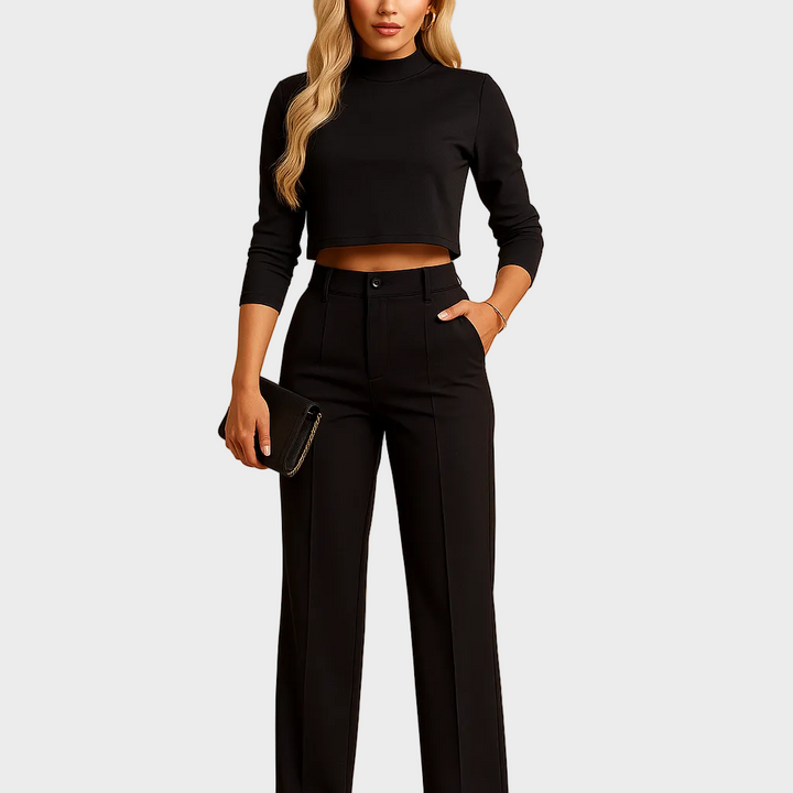 Marine - Ensemble ajusté d'automne avec top et pantalons pour femmes