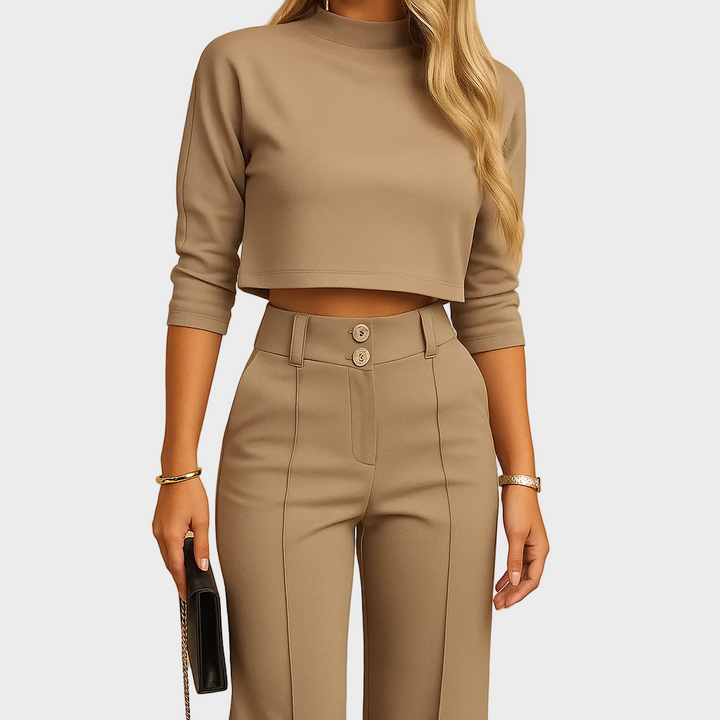 Marine - Ensemble ajusté d'automne avec top et pantalons pour femmes
