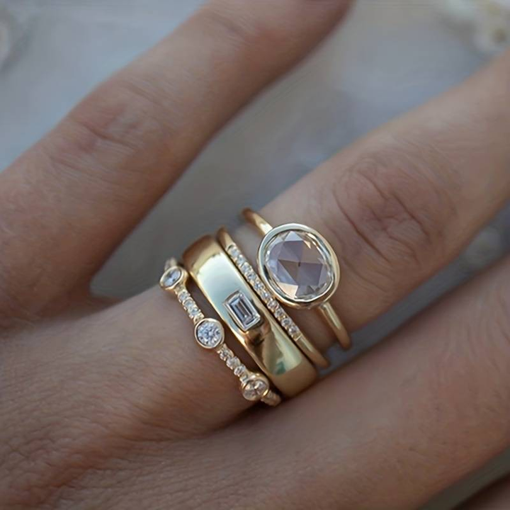 Lily - Ensemble de Bagues Vintage en Or et Zirconia