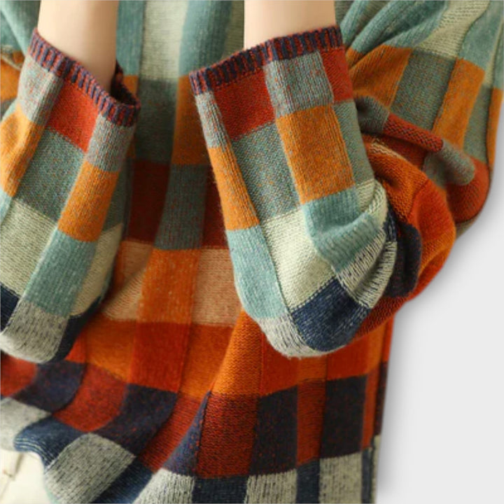 Érica - Pull à col roulé en patchwork coloré avec motif à carreaux