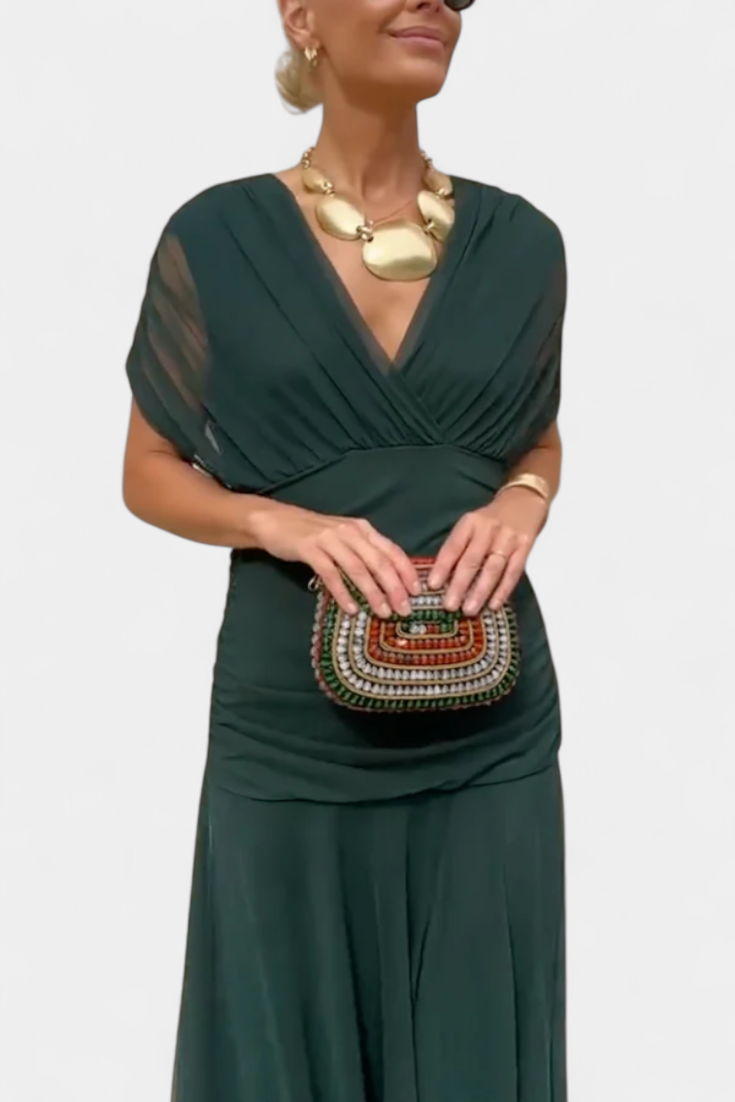 Magda - Robe longue fleurie avec décolleté en V