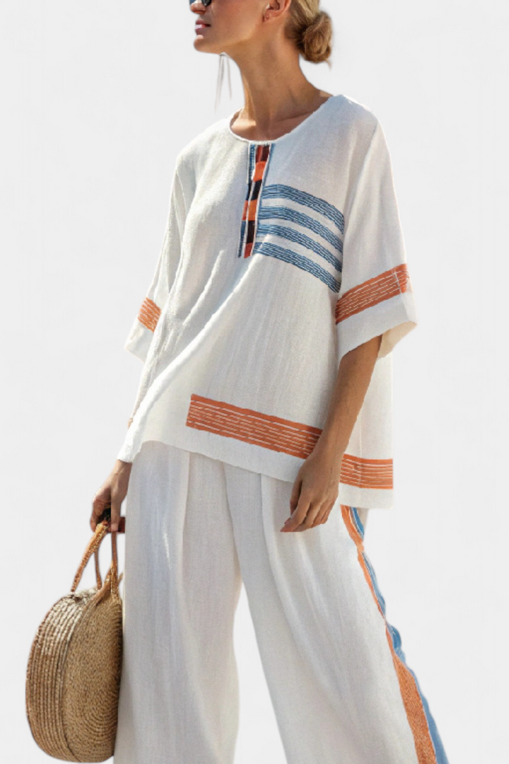 Valérie | Ensemble ethnique Margo Blanc Bleu Orange